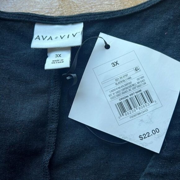 Ava & Viv Womens Plus-Size Black Tie-Front Top Linen Blend Lightweight Size 3X - Picture 4 of 7
